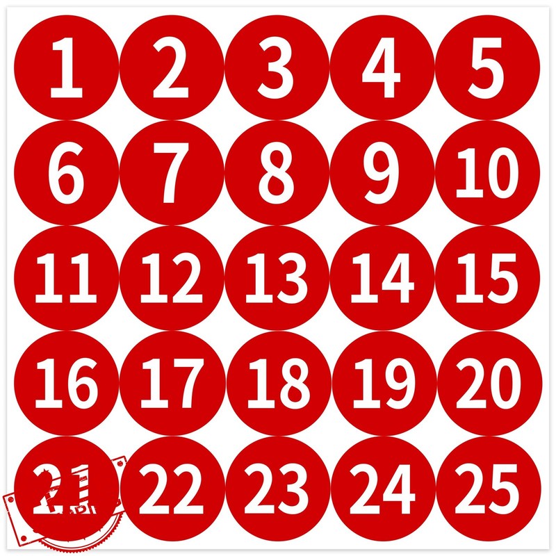 LUHIMO Numbered Stickers Red 1-25 1IN