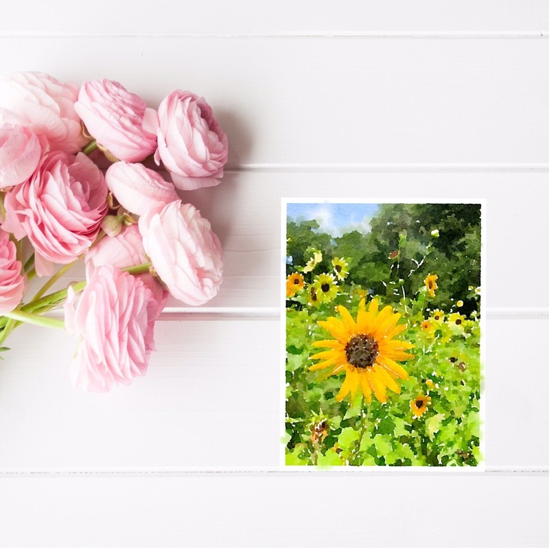 ACEO ATC Art Card Watercolor Print Signed Floral Sunflowers Flower Garden gallery