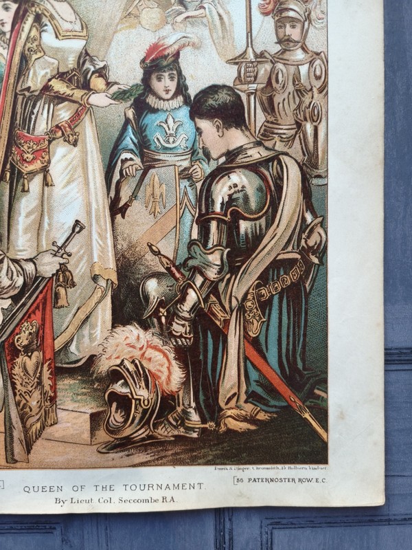Antique 1883 Medieval Queen Knight Jousting Tournament Book Art Print Picture gallery