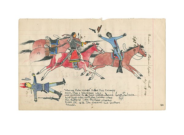 Daniel Long Soldier Moving Robe Woman Facing Right - Native American
