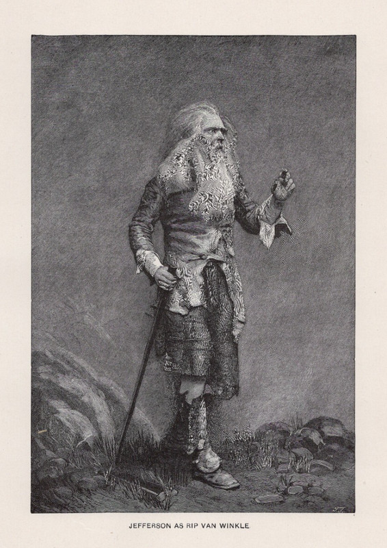 RIP VAN WINKLE -Victorian Portrait Fairy Tale Bearded Man 1894 Antique Engraving