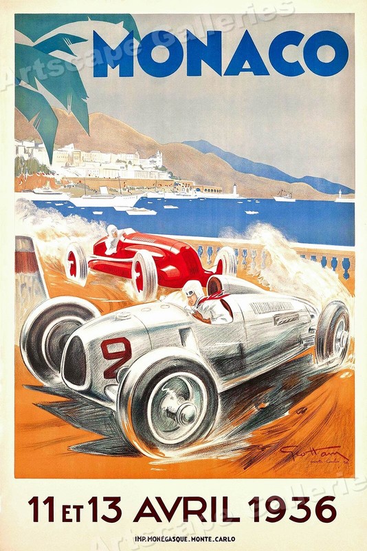 Monaco Auto Race 1936 Vintage Style Grand Prix Racing Car Poster – 24×36