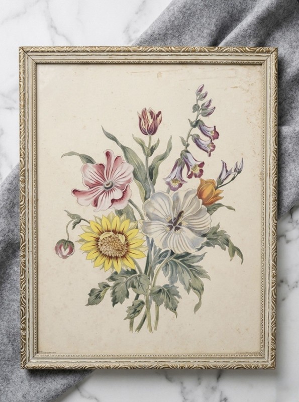 Vintage 1943 Botanical Floral Print Framed New York Lithograph Mid-Century Art