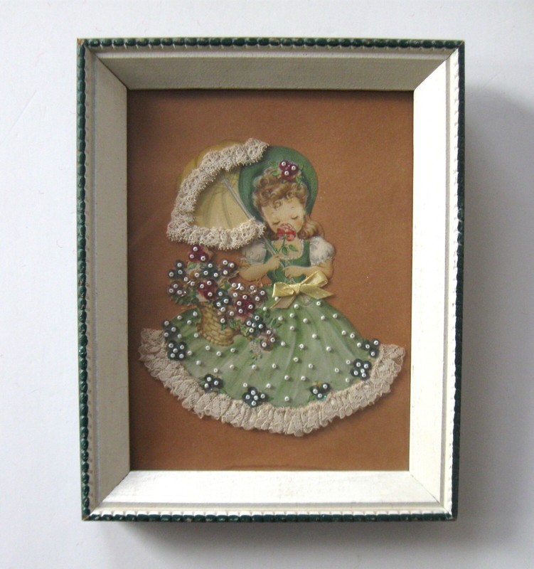 VTG SET of 3 Framed prints, Botanical, beaded greeting card, Victorian couple gallery