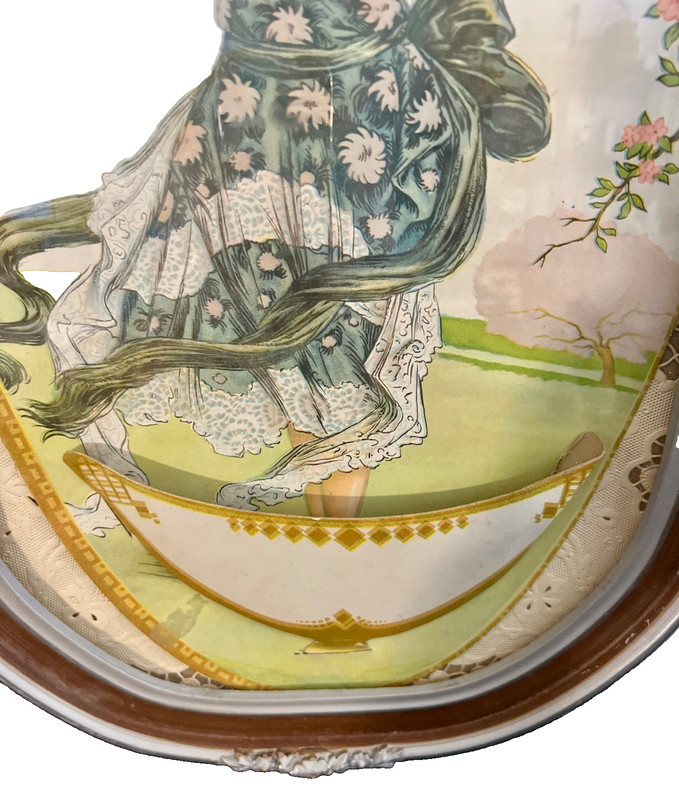 French Art Deco Lady 3D Lithograph In Antique Bubble Glass Wooden Frame gallery