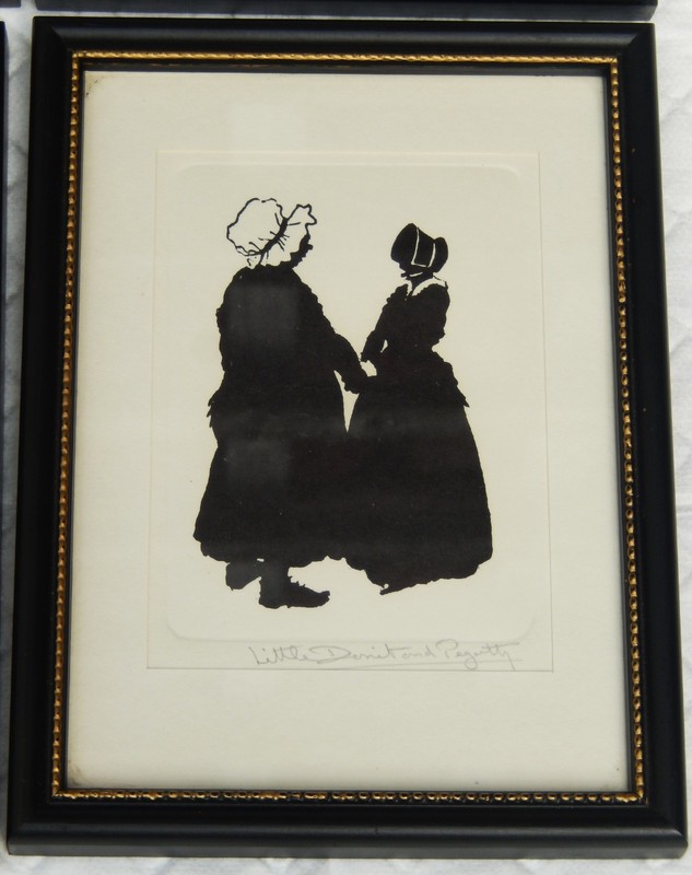 6 Charles Dickens Characters Black & White Framed Silhouettes Vintage gallery