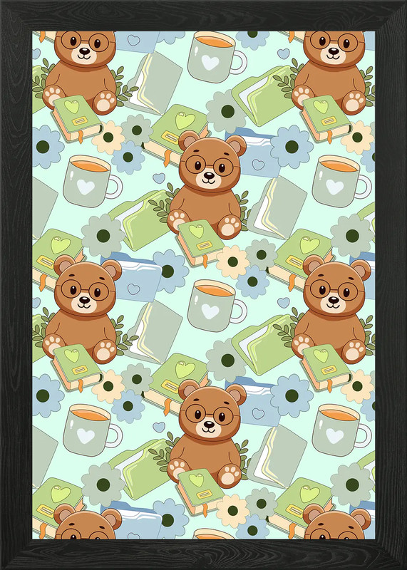 Cute Cozy Office Bear Framed Wall Art Poster Canvas Print Picture