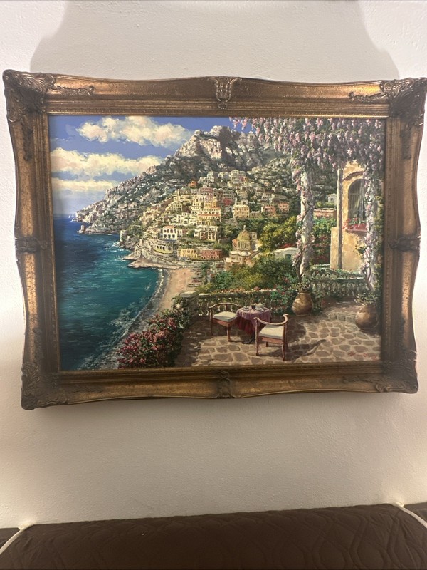 S. Sam Park Hand Embellished Serigraph on Canvas: "Positano Patio" 12/195