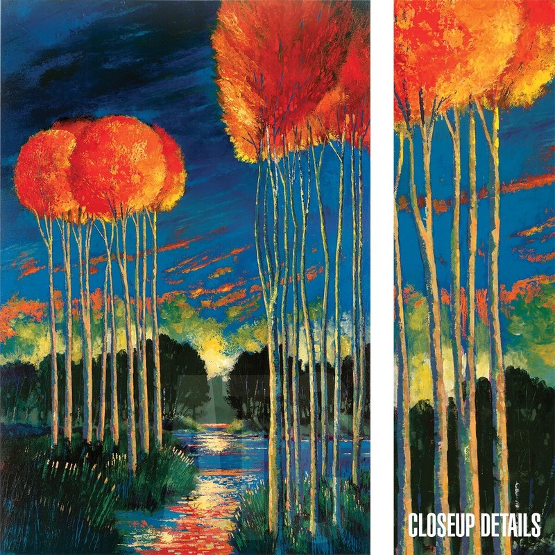 24W"x36H" BEYOND IMAGINATION by FORD SMITH - ELONGATED TREES BLUE SUNSET CANVAS