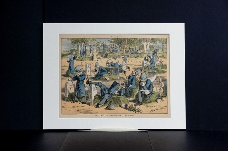 Unsolved Murders 1883 New York DETECTIVES in CEMETERY TOMBSTONES DEAD Puck Print gallery