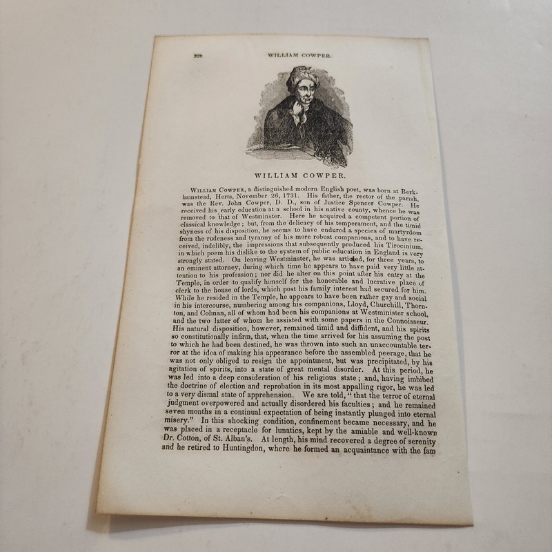 Portrait Of Oliver Goldsmith & William Cowper c. 1856 Engraving (10) gallery