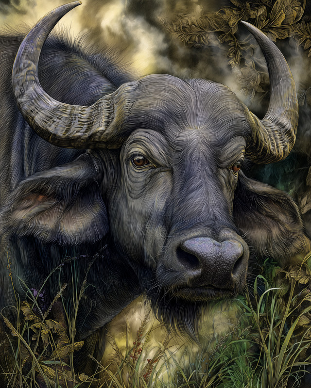 8x10 Water Buffalo head portrait, soft neutral background - 732755835