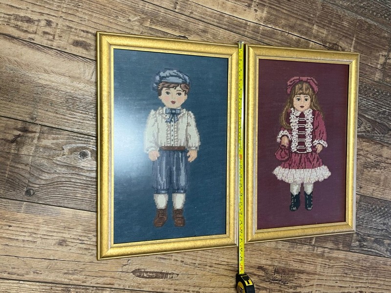 Hand done needle point prints custom framing 22 L 14 1/2 W Non glare glass gallery