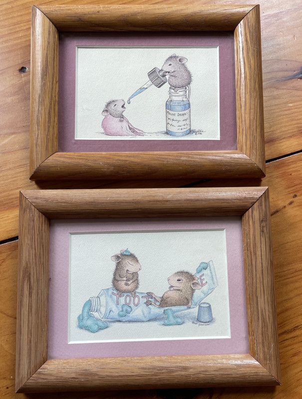 2 Framed Prints Ellen Jareckie House Mouse Decor 80s Matted Art Toothpaste Drop
