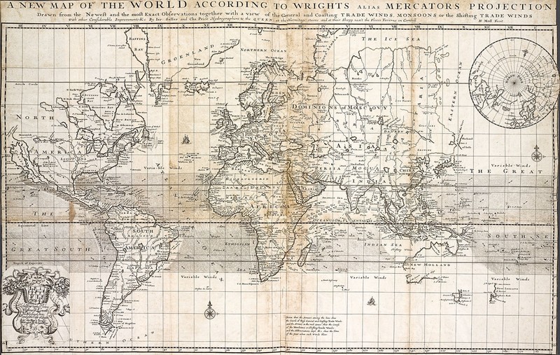1705 Map of the World According To Wrights Alias Mercators Projection Wall Print