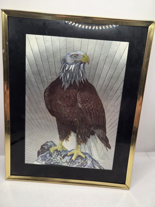 Vintage Foil Print of American Bald Eagle Matted & Framed Vintage Patriotic