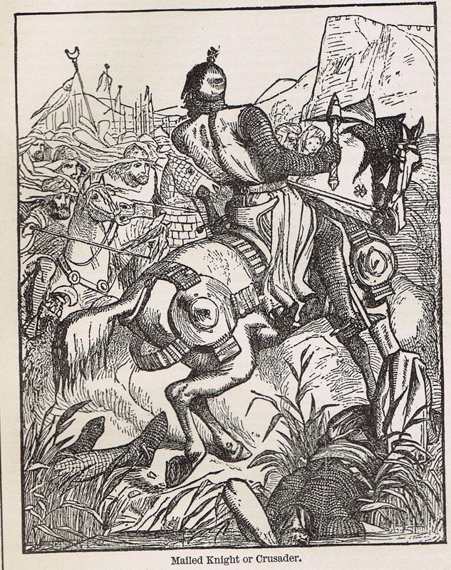 Mailed Knight or Crusader on Horseback -1900 Page of History Wood Engraving