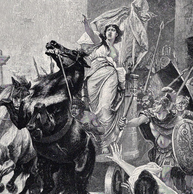 CHARIOT STREET TERROR – Roman History Tragedy 1892 Antique Engraving