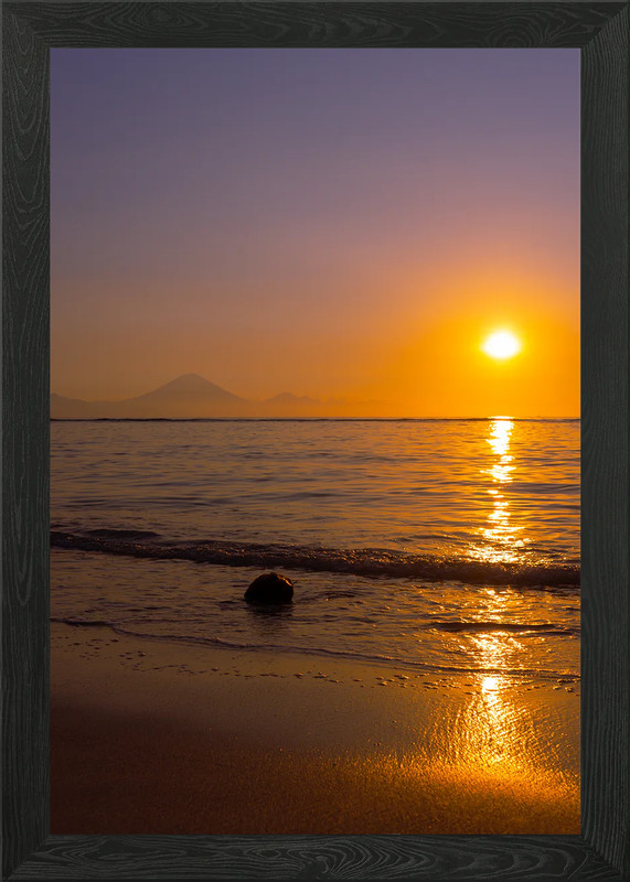 Sunset Beach with Mountain Framed Wall Art Poster Canvas Print Picture
