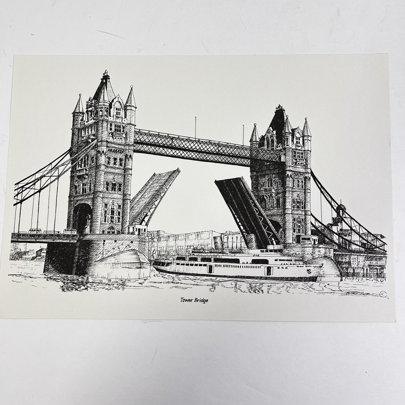 BERNARD SMITH Vintage 1970 Art Prints London Landmarks Set of 6 Ink 12x8" gallery