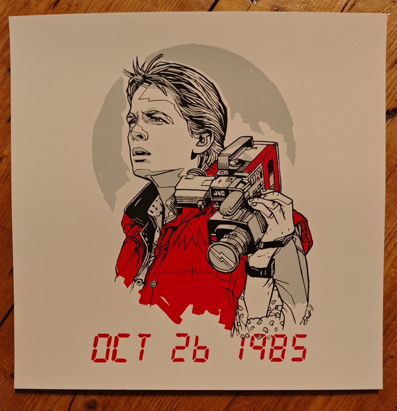 Tyler Stout Marty McFly Back to the Future 2011 Silver Background Screenprint