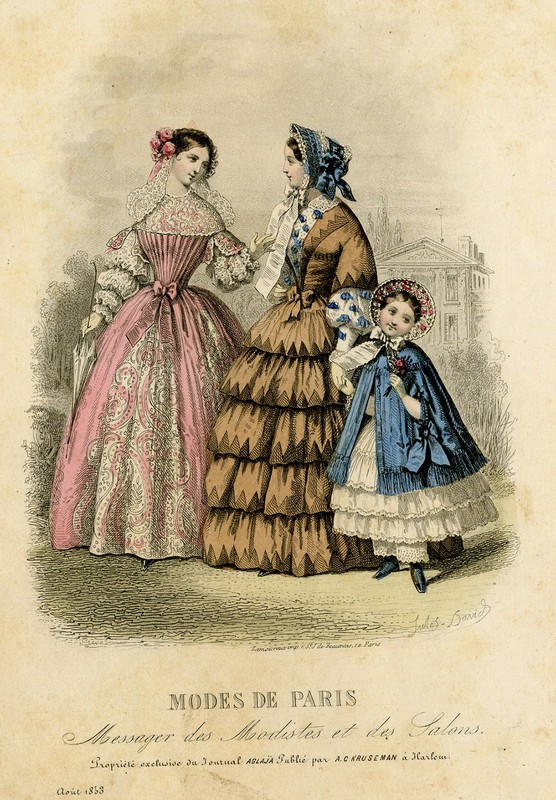 Antique Print-FASHION-AGLAIA-THREE WOMEN-MODES DE PARIS-Anonymous-1853