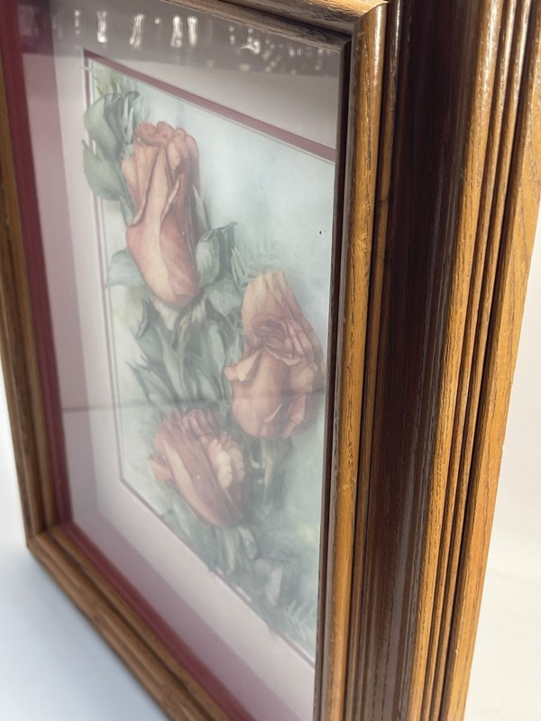 Vintage 1996 Virginia Nelson 3D Paper Tole Art Framed Pink Roses Floral 15x18" gallery