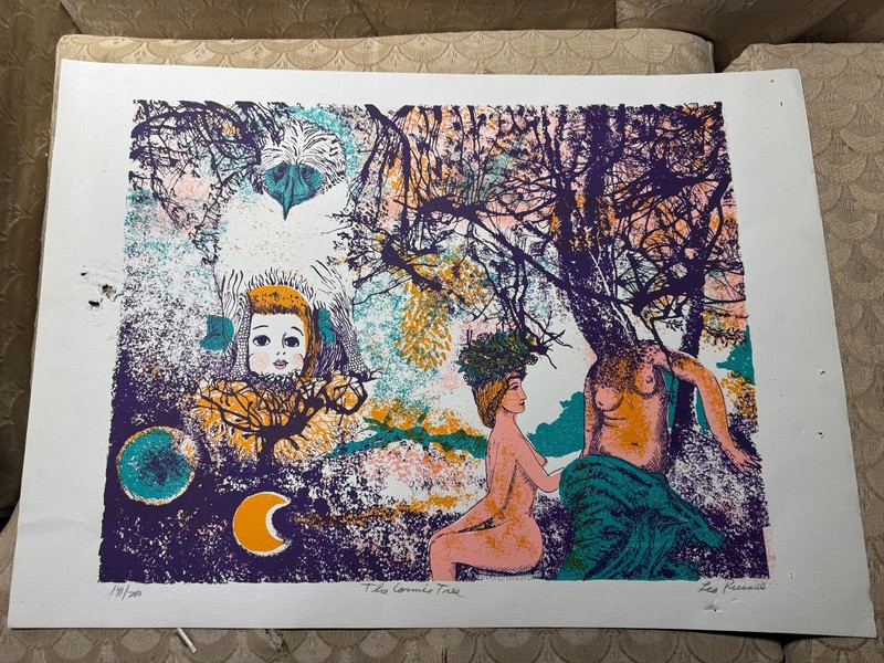 Leo Russell (1917 – 1985) «The Cosmic Tree» Lithograph – Signed – Damaged