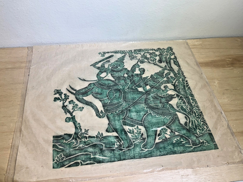 Vintage Buddhist Ramakien Siamese Thai Temple Rubbing Rare Asian Traditional Art