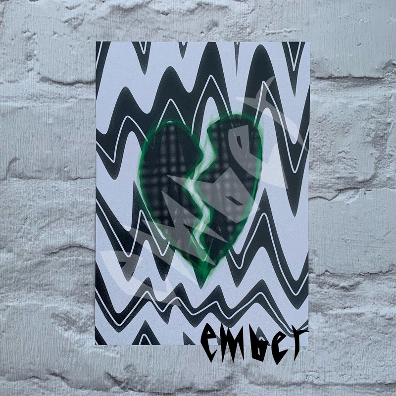 Heartbreak Glitch Print Art Print on 300gsm A4 or A5 card for display by Ember
