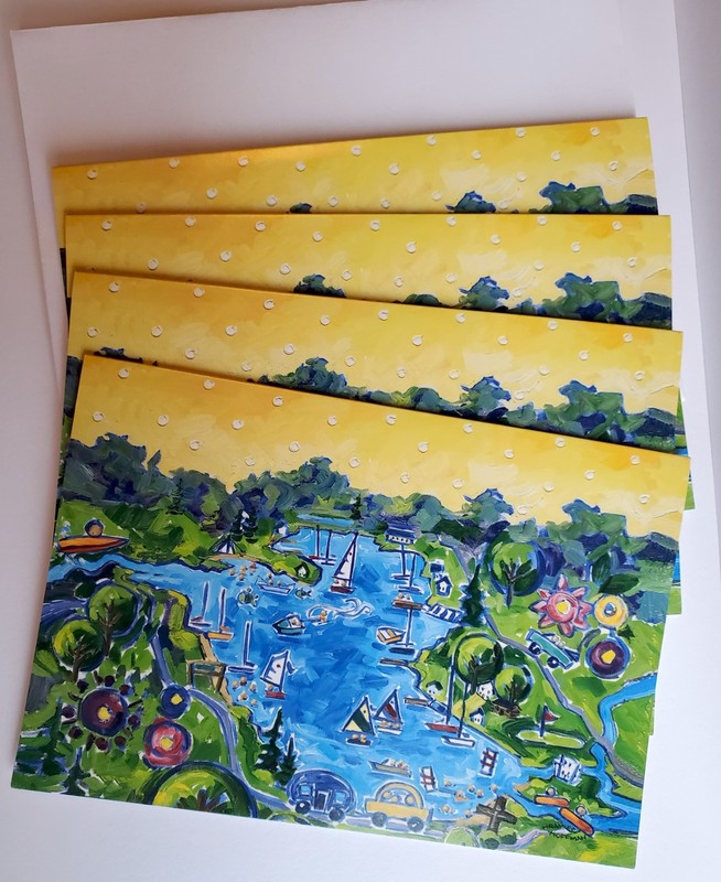 Blank Note Cards "Happy Burt Lake" Hramiec Hoffman- Harbor Springs Michigan Art
