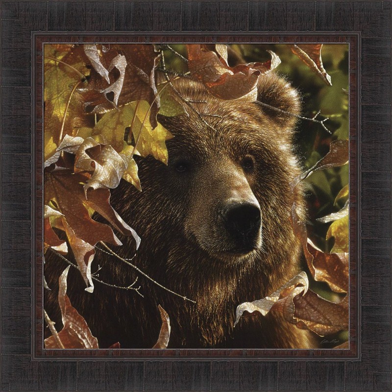 LEGEND OF THE FALL by Collin Bogle 23×23 FRAMED WALL ART Black Brown Bear Leaves