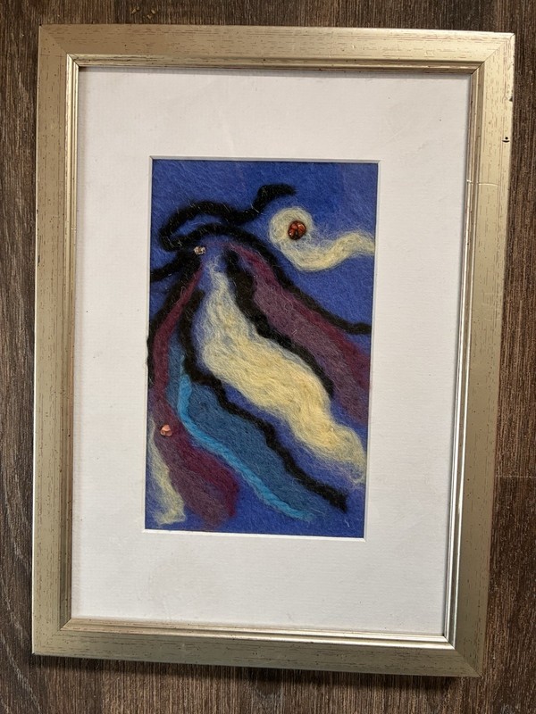 Needle-felted Abstract Art Framed Blue White Purple Black 33x24cm Wall Hanging