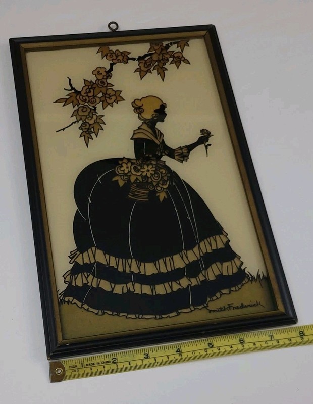 Vintage Antique 30s Reverse Painted Glass Framed Art Lady Rare Smith Frederick gallery