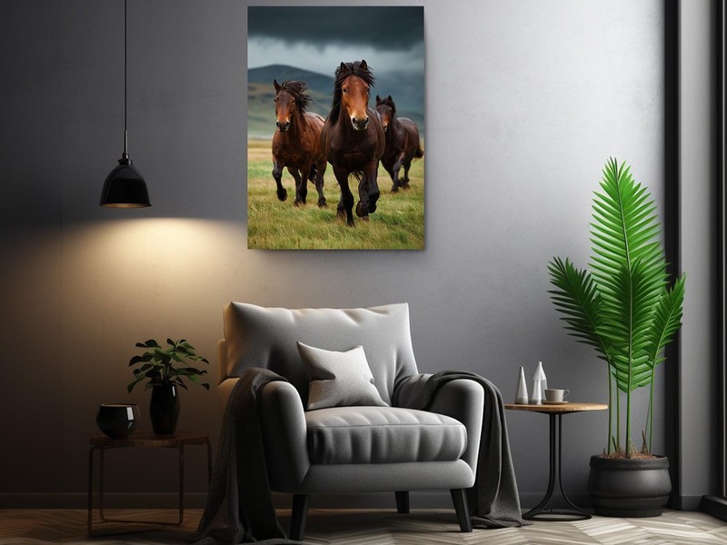 Running Horses Canvas Print Wild Brown Stallions Rustic Farmhouse Wall Art gallery