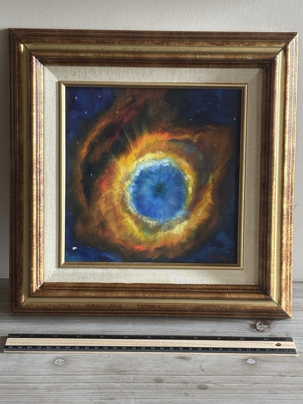 Framed Space Nebula Art Oil Painting Gold Tone Frame