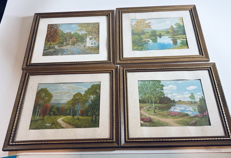 Set of 4 Vintage Lambert Prints Farmhouse Landscape Wall Art 11X13 Cottage Core