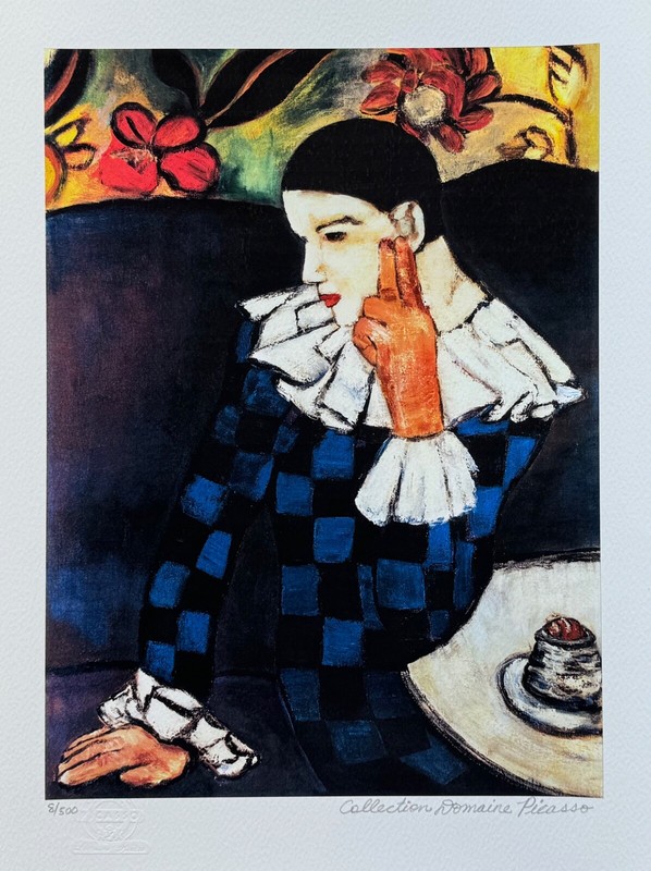 Pablo Picasso HARLEQUIN LEANING Estate Signed Numbered Giclee Art 16" x 12" gallery