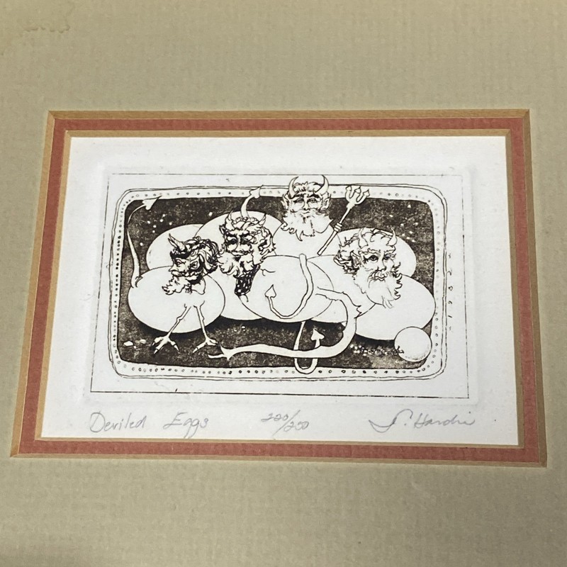 Deviled Eggs Original Art Print Etching signed by Darlene Hardie Matted 220/250