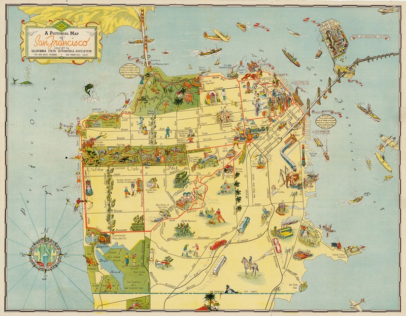 Early Pictorial Map of San Francisco Art Poster Print Wall Decor Golden Gate