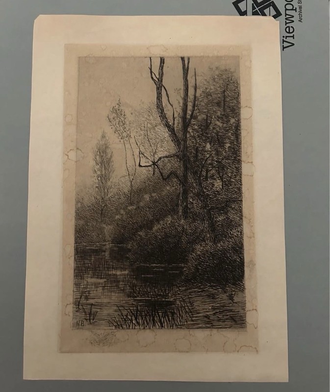 Antique drypoint engraving, signed ‘HB’ in plate.