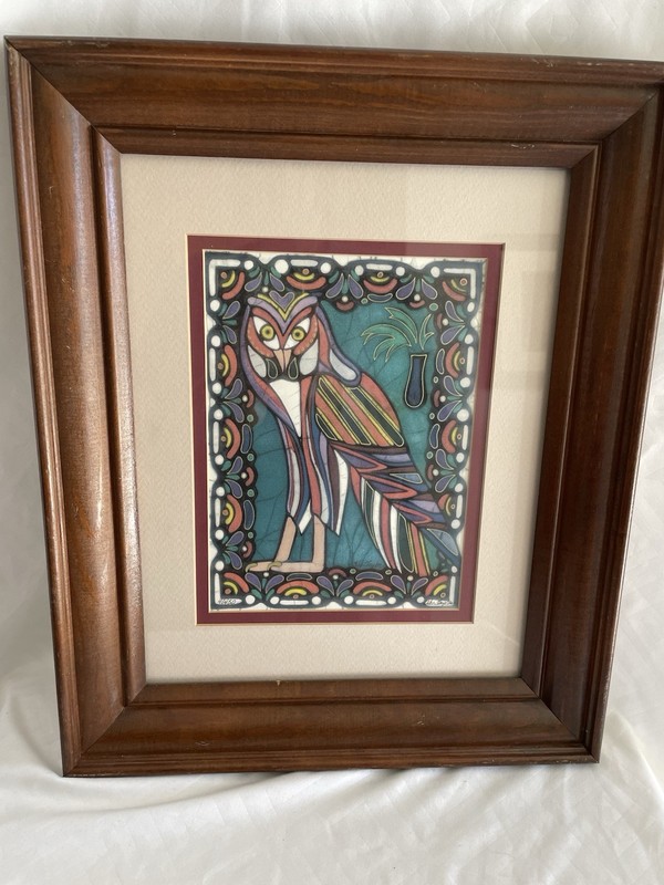 Rare Kae Taylor Owl Batik Art Print Ltd Ed. Matted/Framed Signed 17”x14” # 4/450