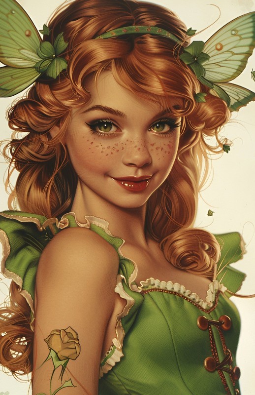 Butterfly Fairy 4x6 Art Print – Green Dress Fantasy Digital UR100300
