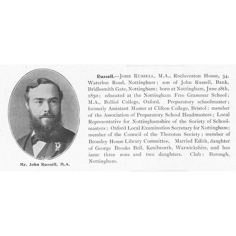 John Russell of Waterloo Road, Nottingham Antique Print 1901