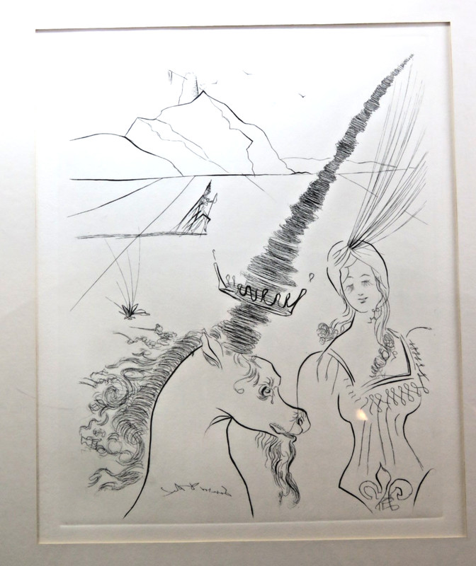 Vintage 1966 Salvador Dali "Lady and the Unicorn" Framed Etching 15 1/4" X 18" gallery