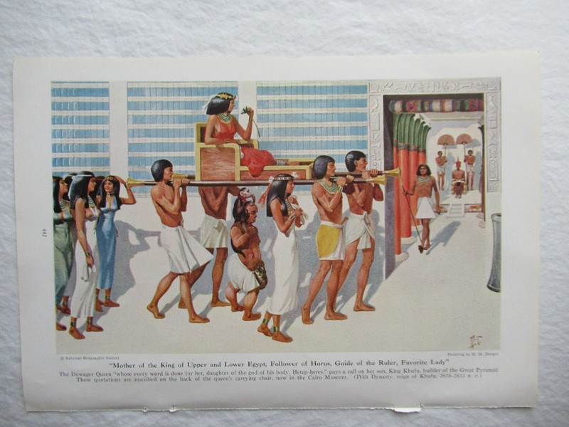 1941 Egyptian Dowager Khufu Mother Color Art print 10x7" Painting by H.M Herget