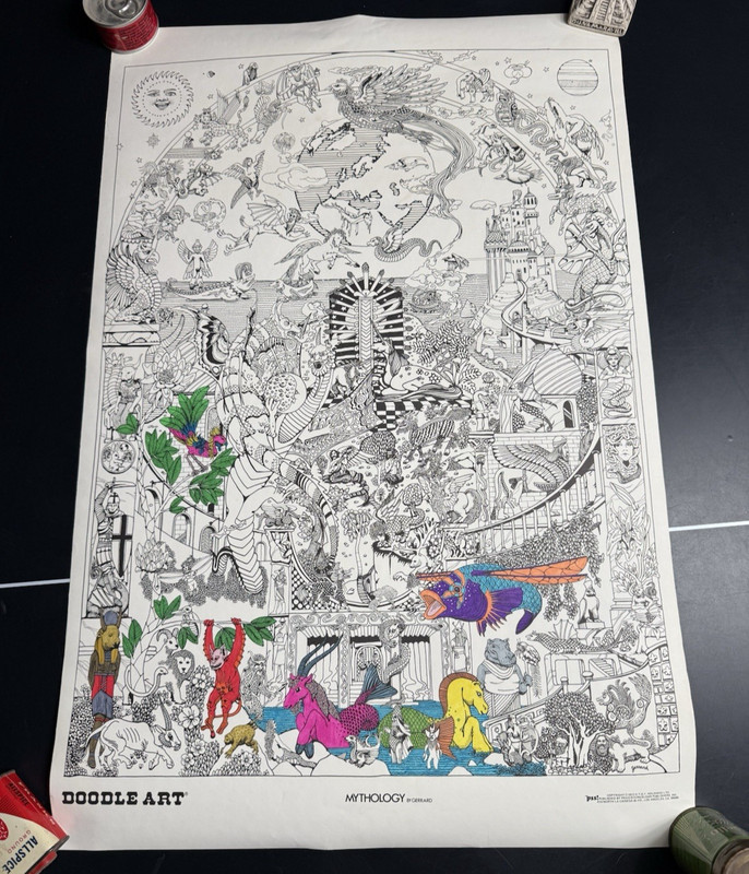 Original Doodle Art - Mythology By Gerrard 1973, 20" x 30" With Tube- Sharp !!! gallery
