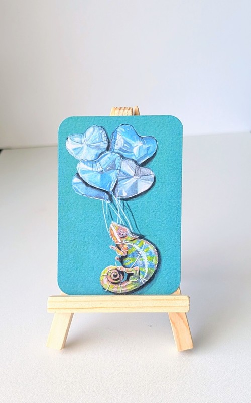 ACEO Art Print of Original Painting- Whimsical Chameleon -Artist signed- 2.5×3.5