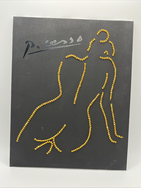 8x10 Picasso Naked Woman Line Art Rhinestone Glam Art