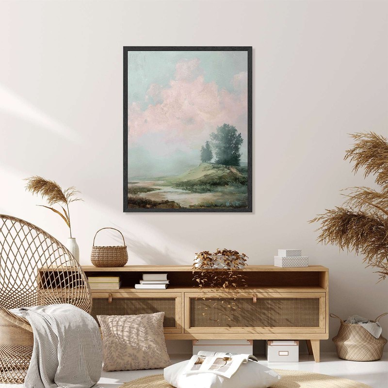 Misty Landscape with Trees Framed Canvas Print Serene Nature Wall Art gallery